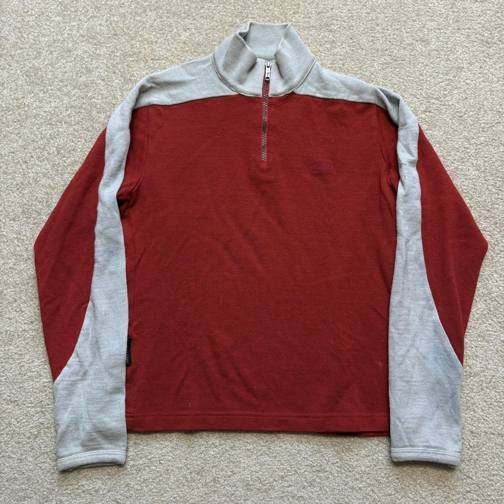 Icebreaker‎ Pullover Youth Medium Red Gray 1/4 Zip Mock Neck Hiking Outdoor